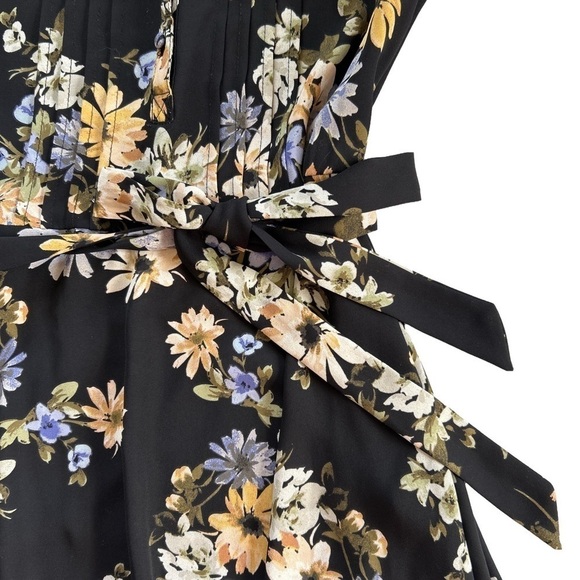Nanette Lepore size 2 BLACK DREAM CLOUD belted pleated Floral Midi Dress - Picture 9 of 13